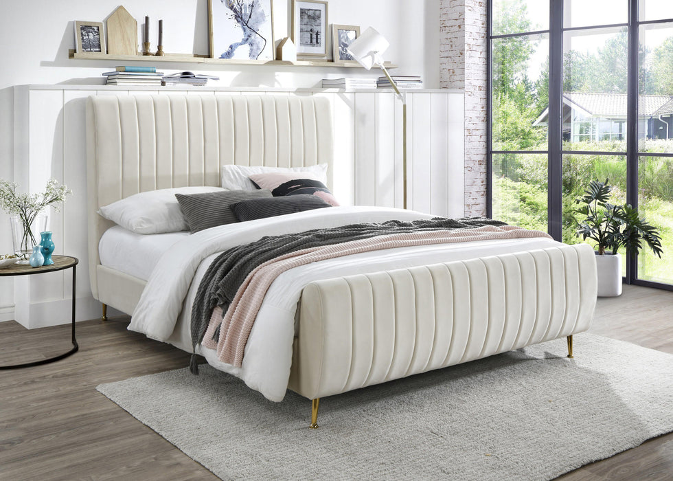 Zara Cream Velvet King Bed (3 Boxes) - Furniture Stars (Chicago, IL)