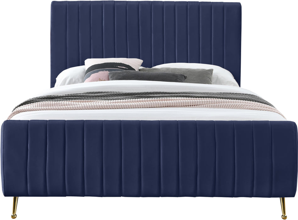 Zara Navy Velvet Queen Bed (3 Boxes) - Furniture Stars (Chicago, IL)