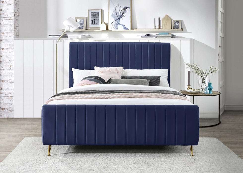 Zara Navy Velvet Queen Bed (3 Boxes) - Furniture Stars (Chicago, IL)