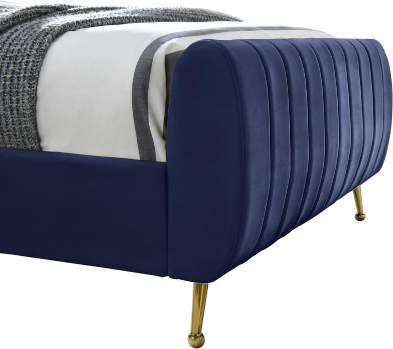 Zara Navy Velvet Queen Bed (3 Boxes) - Furniture Stars (Chicago, IL)