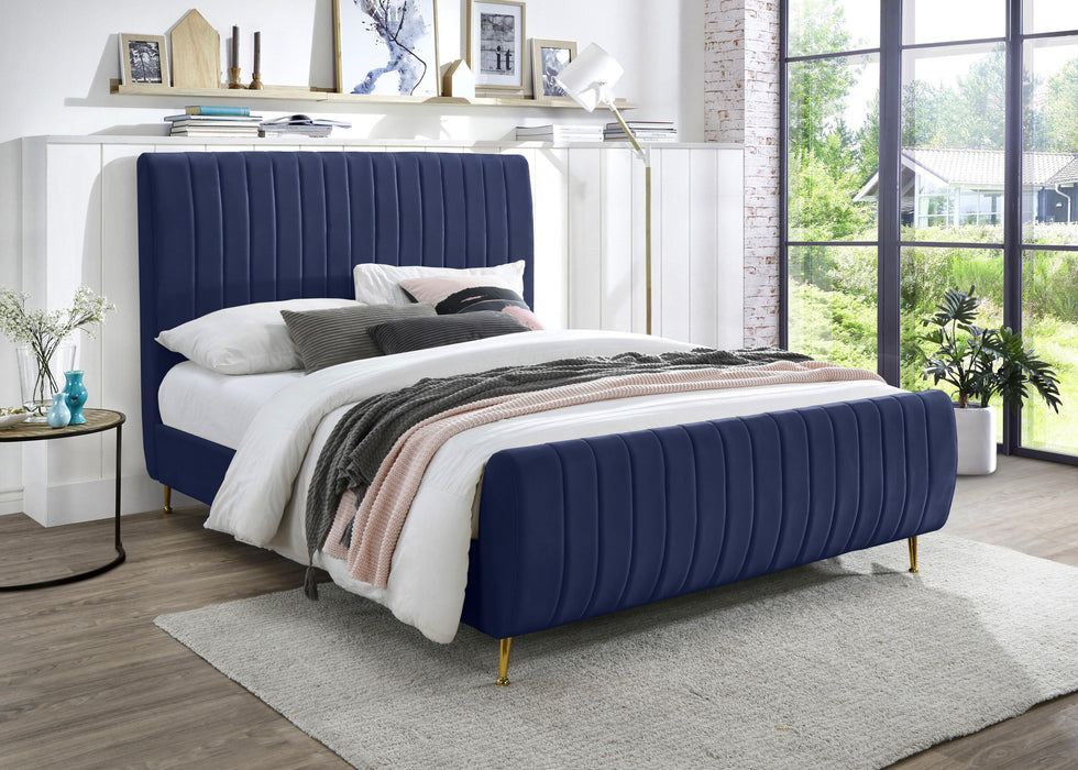 Zara Navy Velvet Queen Bed (3 Boxes) - Furniture Stars (Chicago, IL)