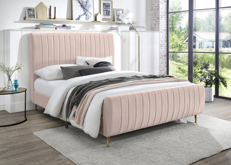 Zara Pink Velvet Queen Bed (3 Boxes) - Furniture Stars (Chicago, IL)