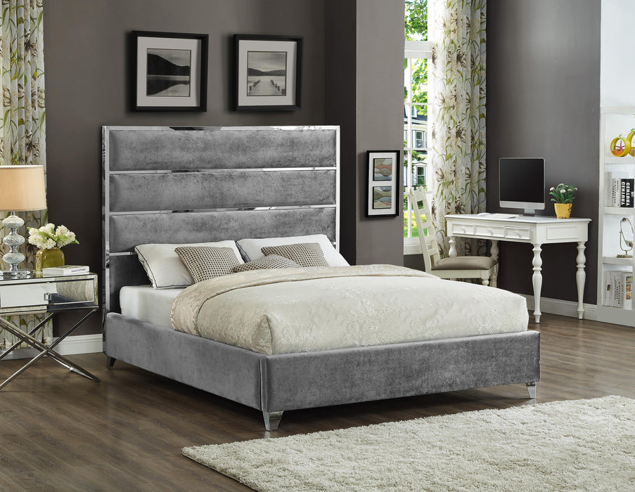 Zuma Grey Velvet Queen Bed - Furniture Stars (Chicago, IL)
