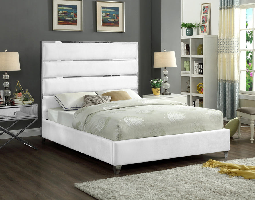 Zuma White Velvet Queen Bed - Furniture Stars (Chicago, IL)