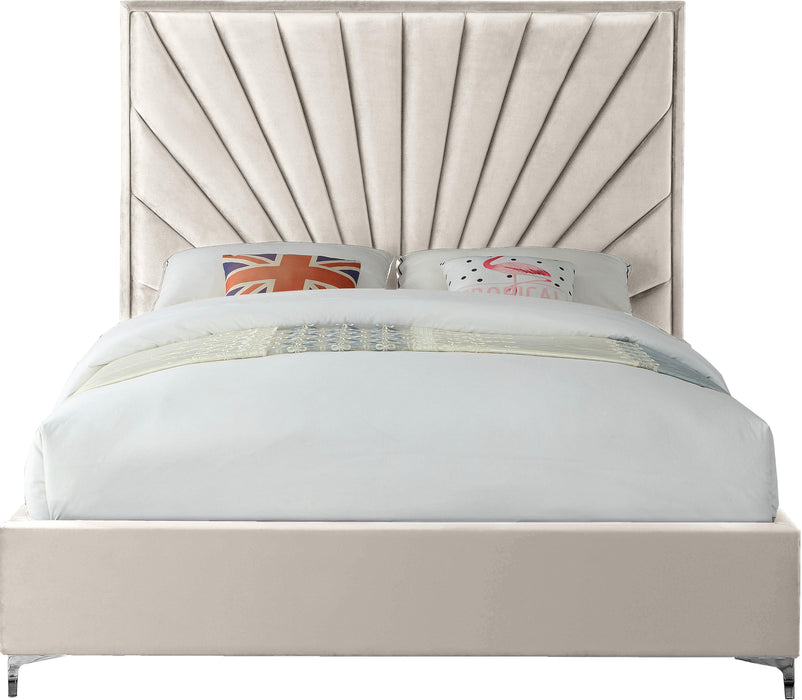 Eclipse Cream Velvet Queen Bed - Furniture Stars (Chicago, IL)