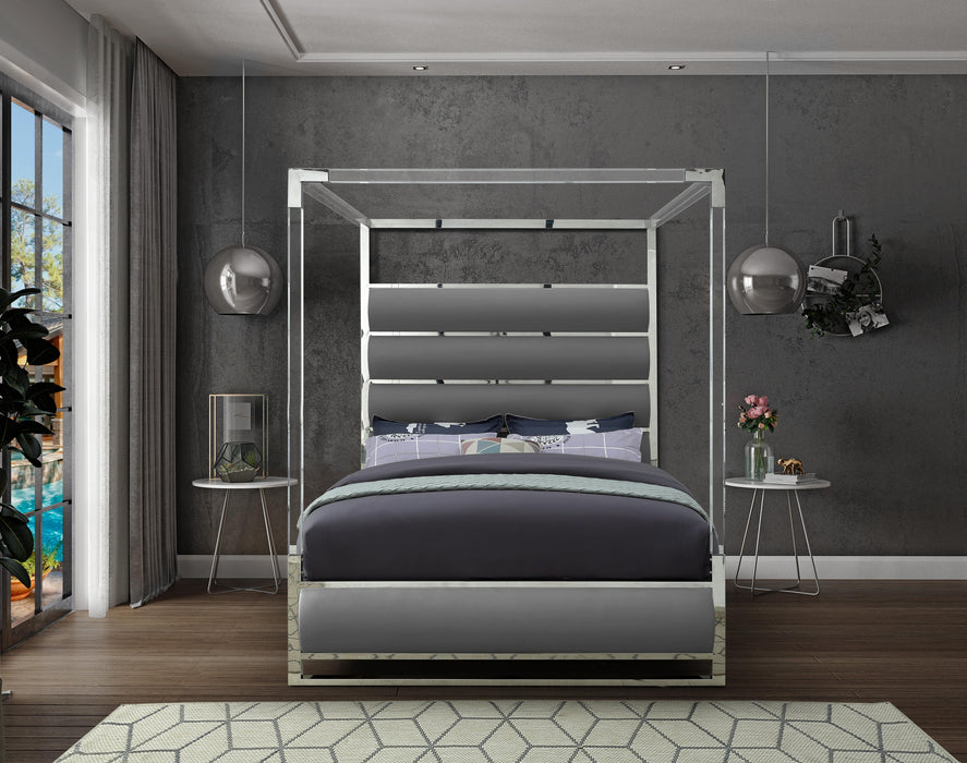 Encore Grey Faux Leather Queen Bed (4 Boxes) - Furniture Stars (Chicago, IL)