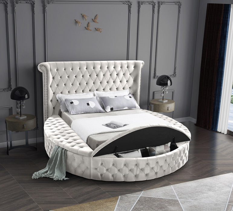 Luxus Cream Velvet King Bed (3 Boxes) - Furniture Stars (Chicago, IL)