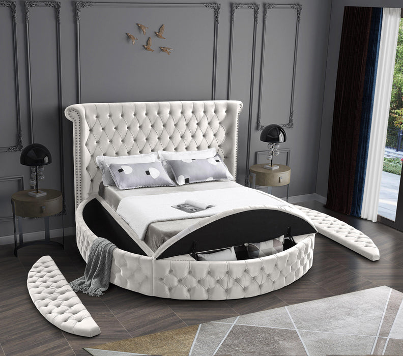 Luxus Cream Velvet King Bed (3 Boxes) - Furniture Stars (Chicago, IL)