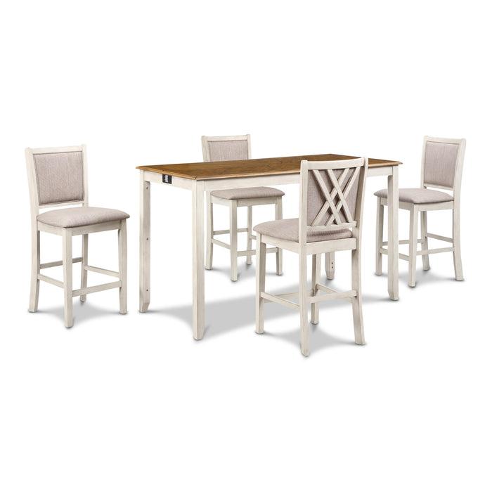 AMY  60" COUNTER TABLE+CHAIRS W/STG  (5 PC)  -2 TONE BISQUE