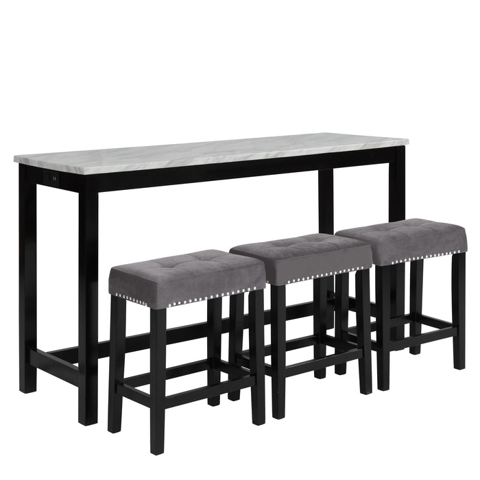 CELESTE 5PC 42" MARBLE FINISH COUNTER TABLE & 4 CHAIRS-BLACK