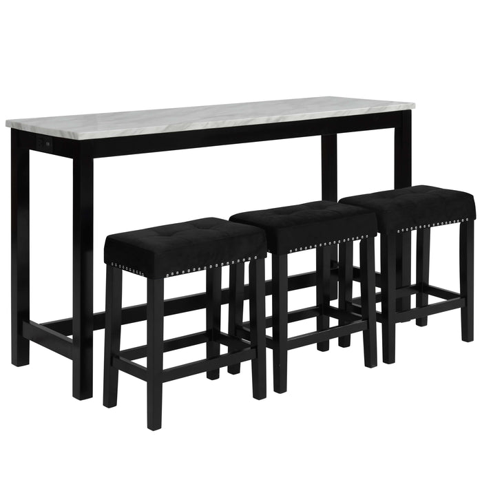 CELESTE 5PC 42" MARBLE FINISH COUNTER TABLE & 4 CHAIRS-BLACK