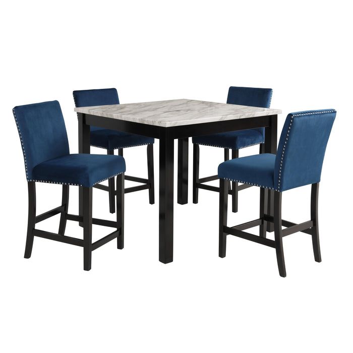 CELESTE 5PC 42" MARBLE FINISH COUNTER TABLE & 4 CHAIRS-BLACK