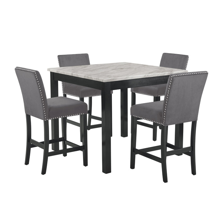 CELESTE 5PC 42" MARBLE FINISH COUNTER TABLE & 4 CHAIRS-GRAY - Furniture Stars (Chicago, IL)