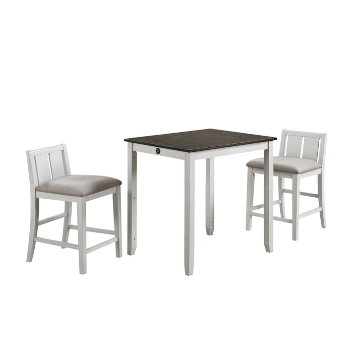 HESTON 36" STORAGE COUNTER TABLE SET W/2 CHAIRS-WHITE/GRAY - Furniture Stars (Chicago, IL)