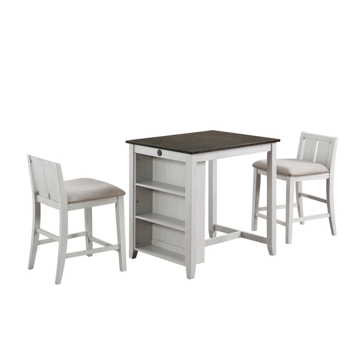 HESTON 36" STORAGE COUNTER TABLE SET W/2 CHAIRS-WHITE/GRAY - Furniture Stars (Chicago, IL)