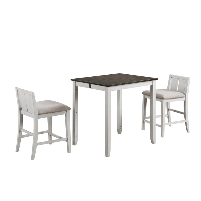 HESTON 36" STORAGE COUNTER TABLE SET W/2 CHAIRS-WHITE/GRAY - Furniture Stars (Chicago, IL)