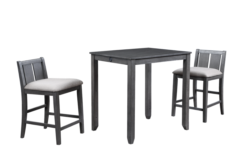 HESTON 36" STORAGE COUNTER TABLE SET W/2 CHAIRS-GRAY - Furniture Stars (Chicago, IL)
