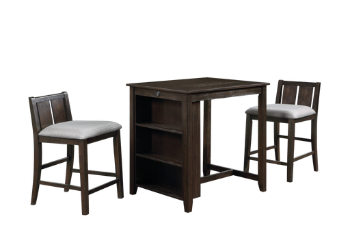 HESTON 36" STORAGE COUNTER TABLE SET W/2 CHAIRS-CHERRY - Furniture Stars (Chicago, IL)