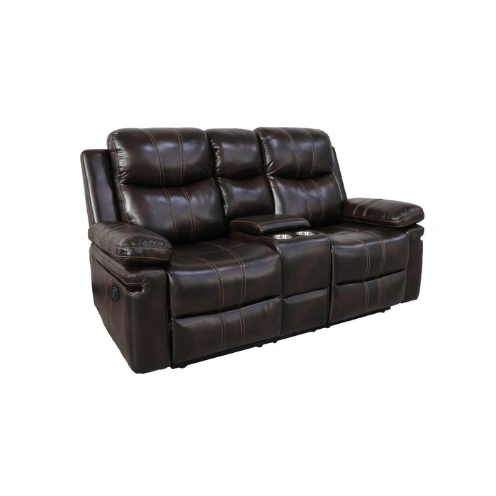 KELLEN CONSOLE LOVESEAT W/ DUAL RECLINERS-BROWN
