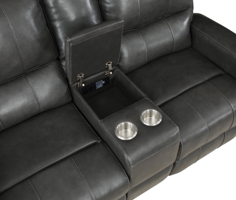 LINTON LEATHER CONSOLE LOVESEAT W/ PWR FR-GRAY - Furniture Stars (Chicago, IL)