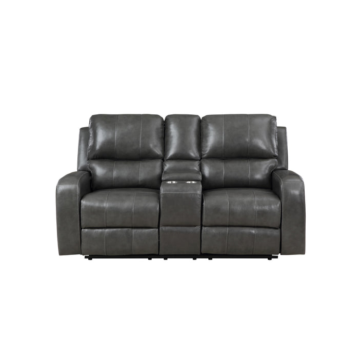LINTON LEATHER CONSOLE LOVESEAT W/ PWR FR-GRAY - Furniture Stars (Chicago, IL)