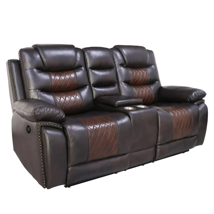 NIKKO CONSOLE LOVESEAT W/ DUAL RECLINERS-BROWN
