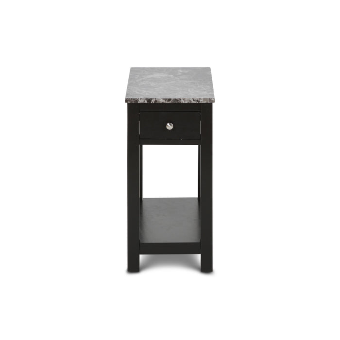 NOAH END TABLE WITH DRAWER-BLACK W/ FAUX MARBLE TOP