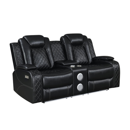 ORION CONSOLE LOVESEAT W/ DUAL RECLINERS-BLACK - Furniture Stars (Chicago, IL)