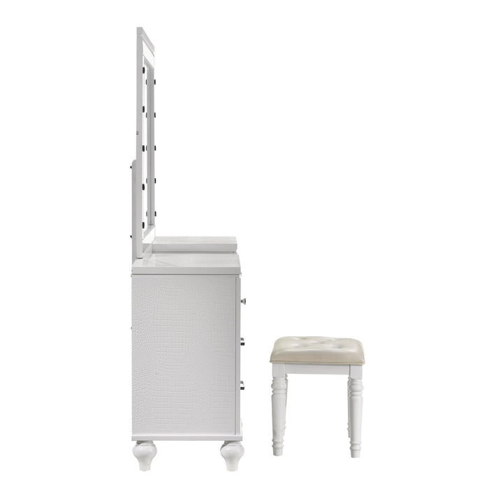 VALENTINO VANITY TABLE STOOL-WHITE - Furniture Stars (Chicago, IL)