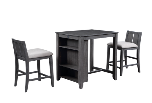 HESTON 36" STORAGE COUNTER TABLE SET W/2 CHAIRS-GRAY - Furniture Stars (Chicago, IL)
