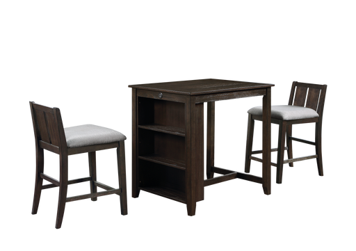 HESTON 36" STORAGE COUNTER TABLE SET W/2 CHAIRS-CHERRY - Furniture Stars (Chicago, IL)