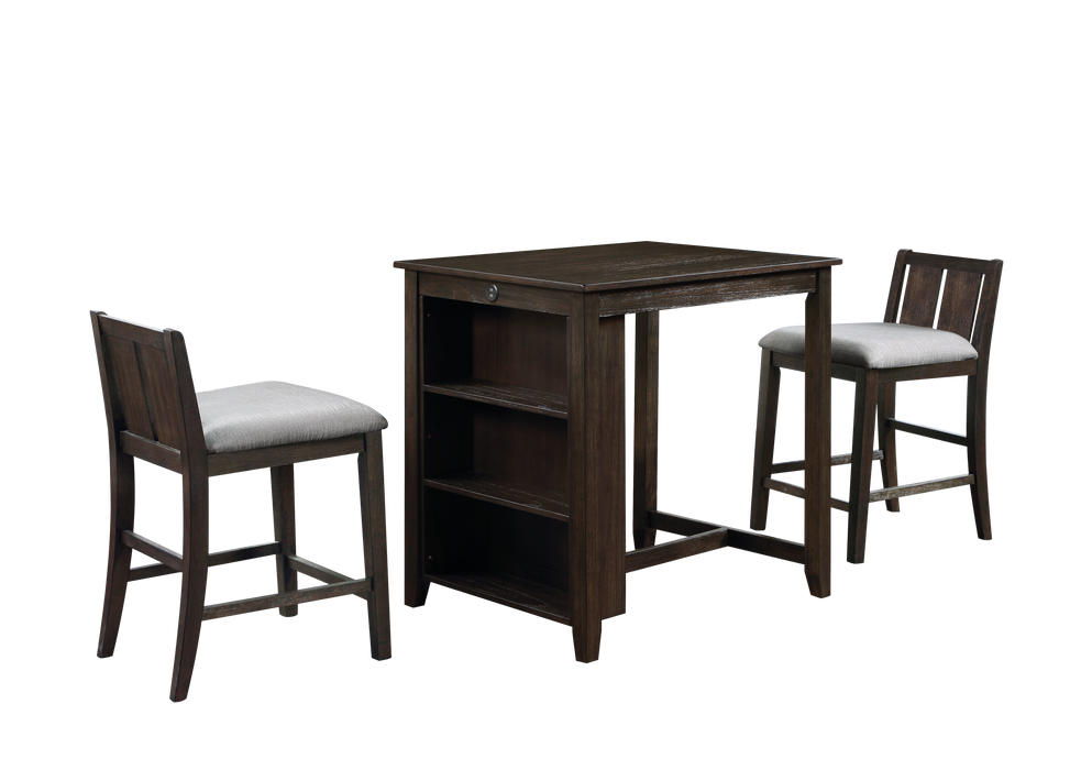 HESTON 36" STORAGE COUNTER TABLE SET W/2 CHAIRS-CHERRY - Furniture Stars (Chicago, IL)