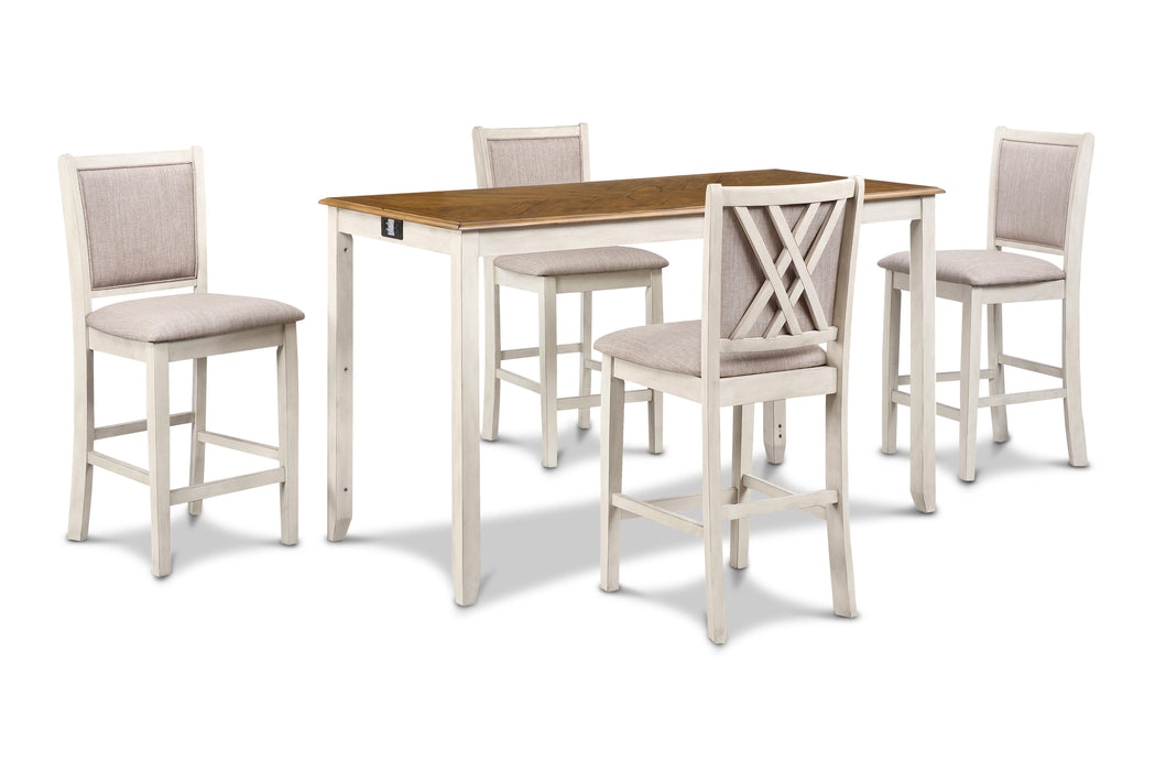 AMY  60" COUNTER TABLE+CHAIRS W/STG  (5 PC)  -2 TONE BISQUE - Furniture Stars (Chicago, IL)