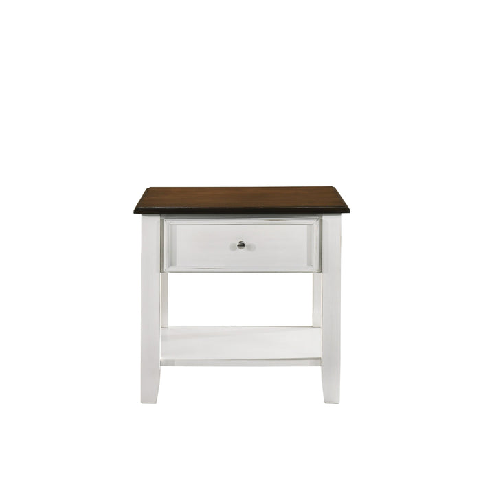 EVANDER END TABLE WITH DRAWER-TWO TONE CREME/BROWN