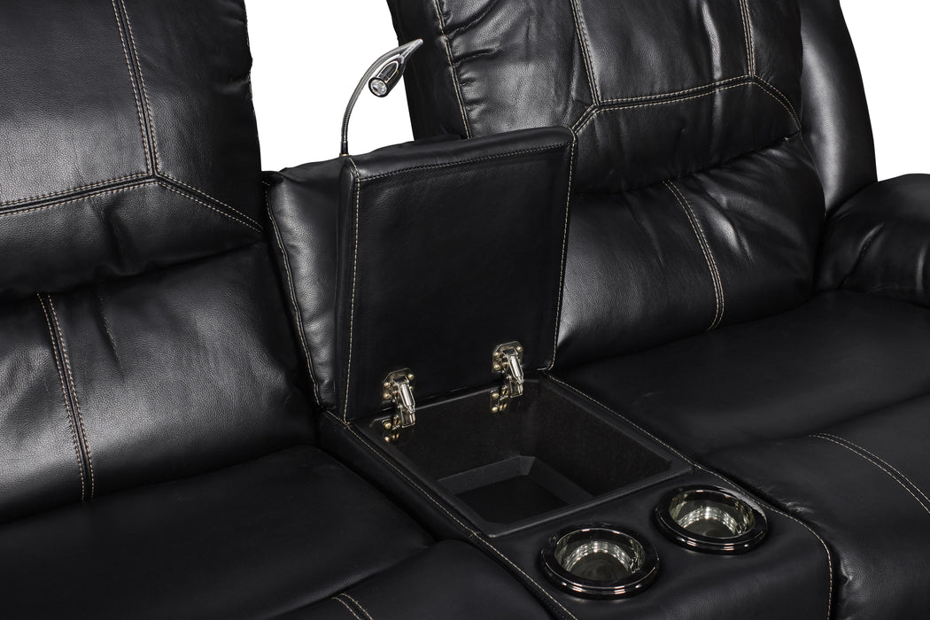FLYNN CONSOLE LOVESEAT W/READING LIGHT, PWR FR- BLACK - Furniture Stars (Chicago, IL)
