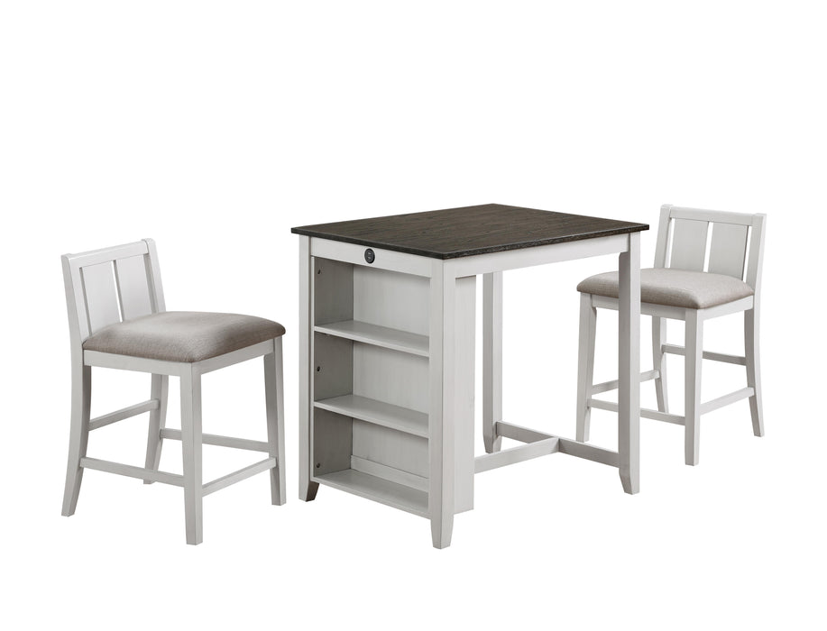 HESTON 36" STORAGE COUNTER TABLE SET W/2 CHAIRS-WHITE/GRAY image