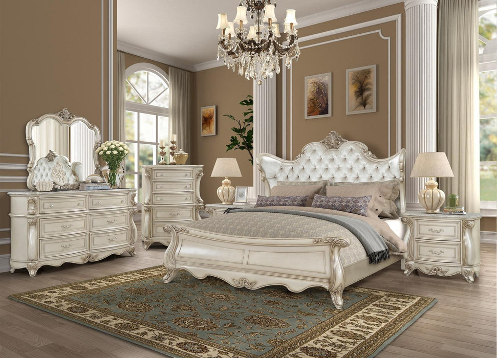 New Classic Furniture Monique Nightstand W/ Marble Top in Pearl - Furniture Stars (Chicago, IL)