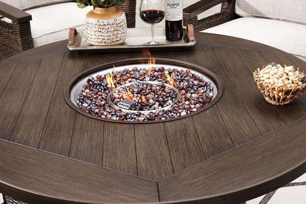 Paradise Trail Paradise Trail Fire Pit Table with 4 Nuvella Swivel Lounge Chairs - Furniture Stars (Chicago, IL)