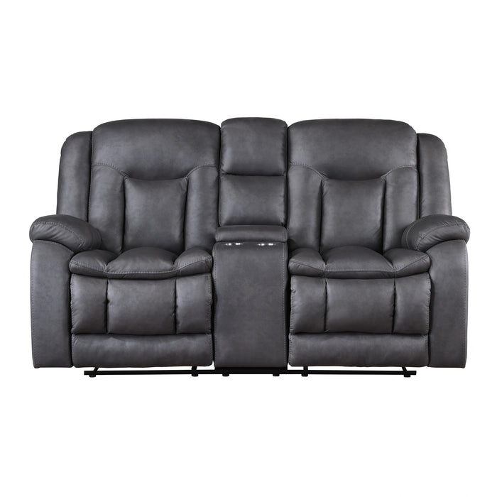 Morello Console Loveseat W/ Dual Recliners-Gray