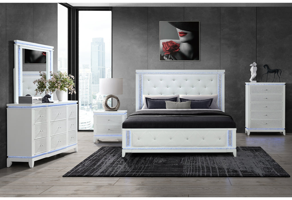 ALINA WHITE FULL BED GROUP WITH LED, COOLER, SPEAKER AND USB - Furniture Stars (Chicago, IL)