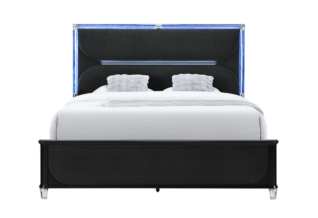 LANDO BLACK KING BED WITH CONTINUOUS LED - Furniture Stars (Chicago, IL)