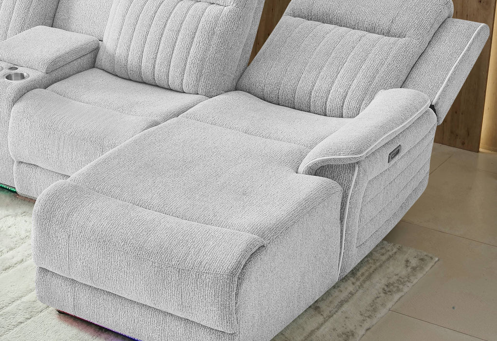 U8879 GREY 1 POWER PUSHBACK SECTIONAL WITH LED AND GLOBAL SS SPKR - Furniture Stars (Chicago, IL)