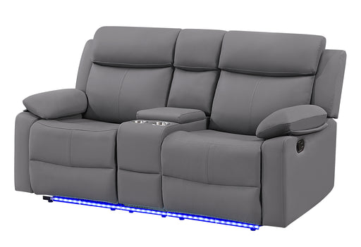 U6026 GREY PU 46A CONSOLE RECLINING LOVESEAT WITH LED - Furniture Stars (Chicago, IL)
