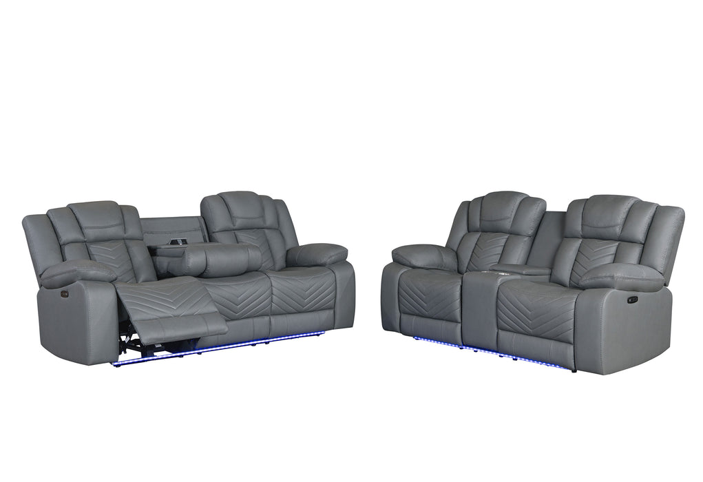 U7068 GREY 10 PWR REC SOFA/PWR CONSOLE REC LOVESEAT/PWR RECLINER W/LED - Furniture Stars (Chicago, IL)