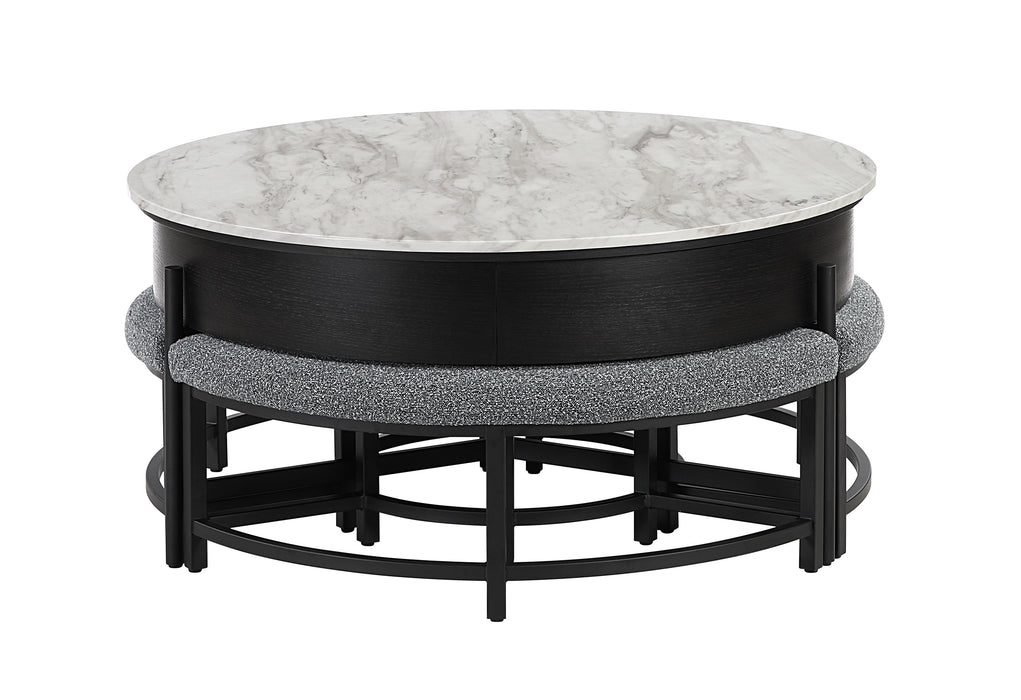 T42 BLACK COFFEE TABLE WITH 3 STOOLS