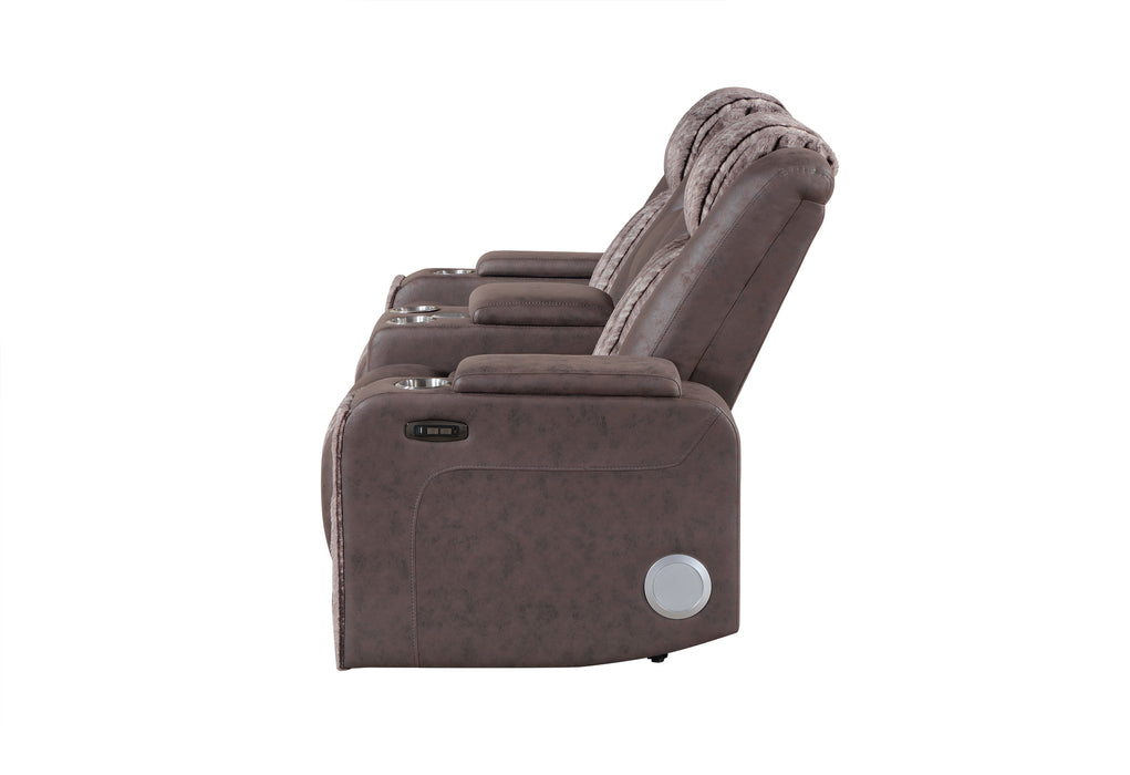 U8000 BROWN PWR CONSOLE REC LOVESEAT W/PHR, LED AND SPEAKER - Furniture Stars (Chicago, IL)