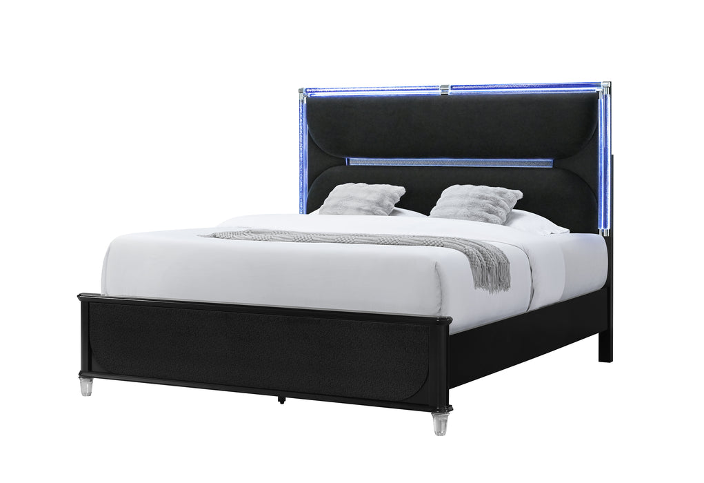 LANDO BLACK KING BED WITH CONTINUOUS LED - Furniture Stars (Chicago, IL)