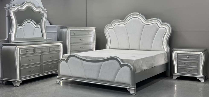 ARIA SILVER QUEEN BED WITH LED - Furniture Stars (Chicago, IL)