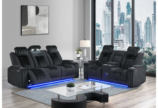 U8000 BLACK PWR REC SOFA/PWR CONSOLE REC LOVESEAT W/PHR - Furniture Stars (Chicago, IL)