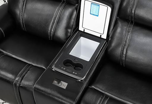 U8880 BLACK LEATHER POWER RECLINING SOFA/POWER CONSOLE RECLINING SOFA - Furniture Stars (Chicago, IL)